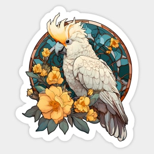 Cockatoo parrot bird on a branch big flower Sticker